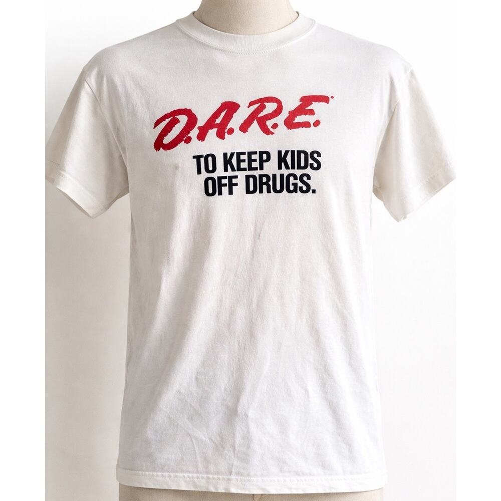Vtg 80s DARE T Shirt Stedman Super 50 USA Mens L White Graphic Drug Awareness